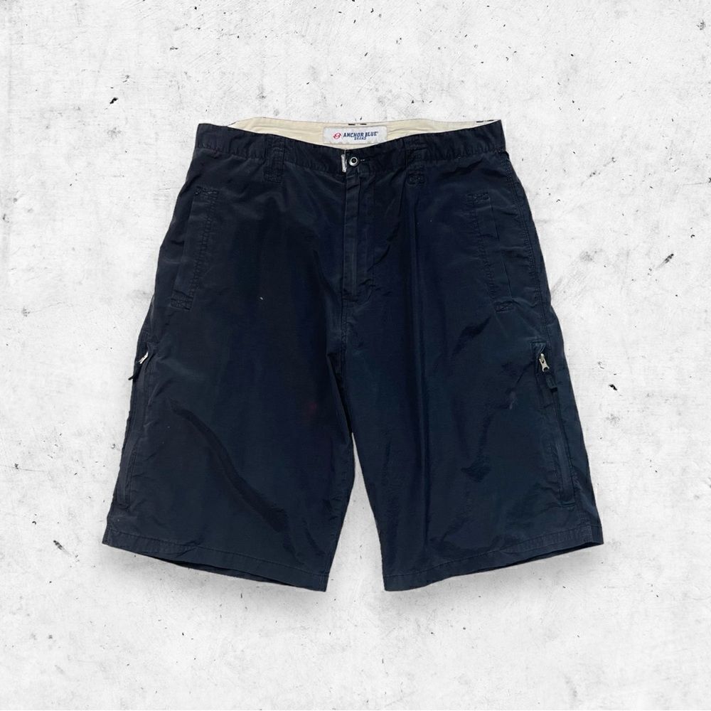 Vtg 90s Y2K Anchor Blue Baggy Long Cargo Shorts, Skater Grunge, 6 Pocket, 36